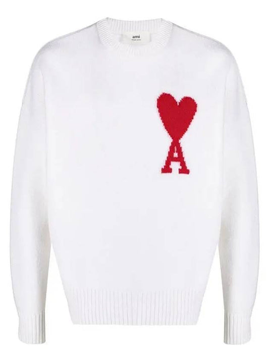 Big Heart Logo Intarsia Wool Knit Top White - AMI - BALAAN 2