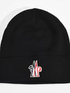 Grenoble Pure Wool Logo Beanie Black - MONCLER - BALAAN 3