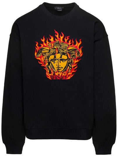 Medusa Flame Embroidery Logo Jersey Sweatshirt Black - VERSACE - BALAAN 2