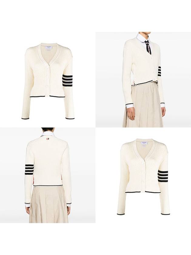 4 Bar Cable Wool Crop Cardigan Ivory - THOM BROWNE - BALAAN 5