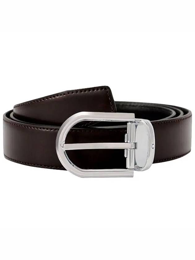 Horseshoe Buckle Double Sided Cutting Lather Belt Burgundy Black - MONTBLANC - BALAAN 2