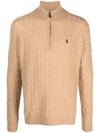 Logo Half Zip Up Cable Wool Knit Top Camel - POLO RALPH LAUREN - BALAAN 1