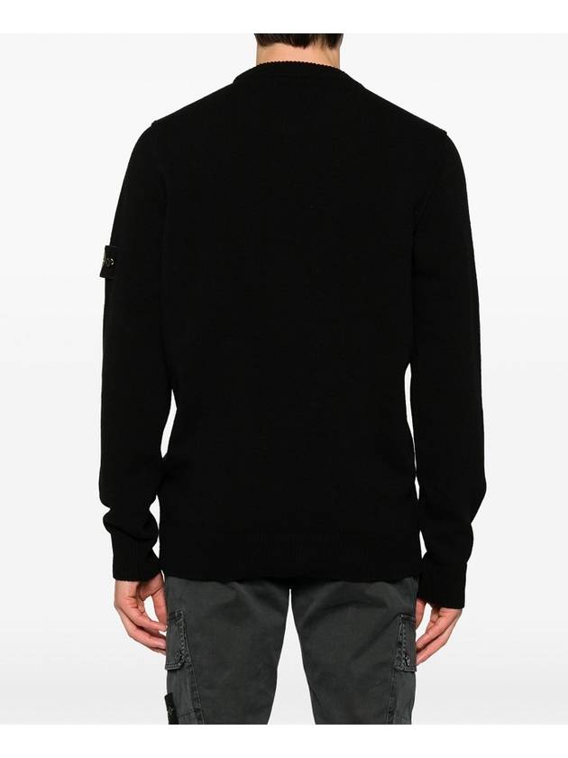 Logo Patch Lambswool Crewneck Knit Top Black - STONE ISLAND - BALAAN 4