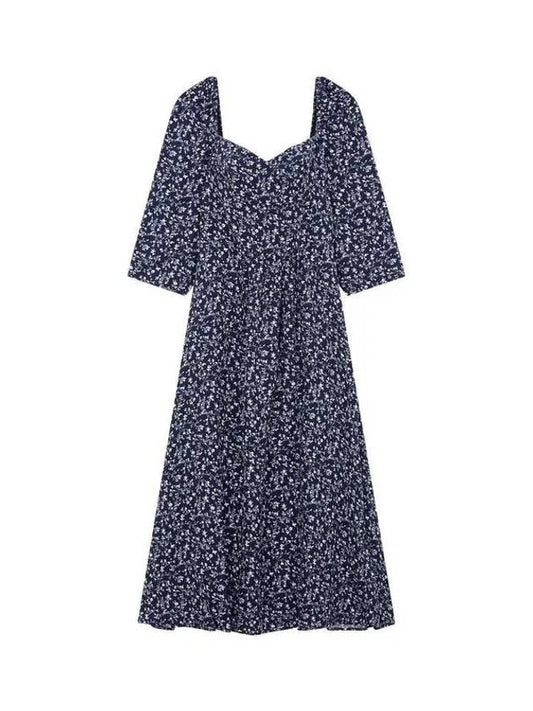 Flower pattern heart neck dress navy - REFORMATION - BALAAN 1