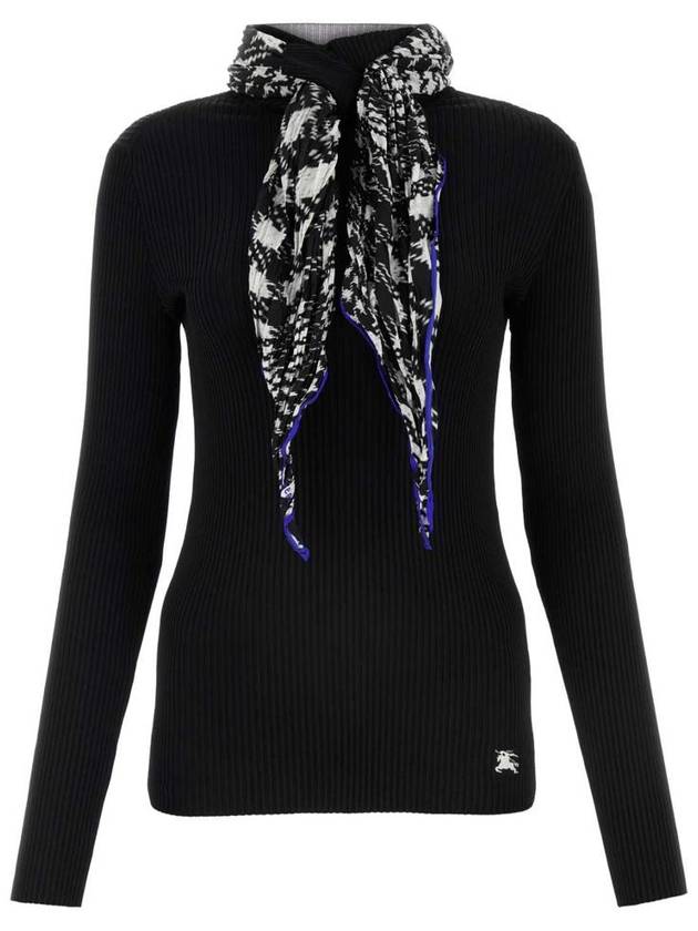 Scarf Detail Rib Knit Top Black - BURBERRY - BALAAN 2