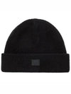 Face logo patch ribbed knit wool beanie hat - ACNE STUDIOS - BALAAN 1