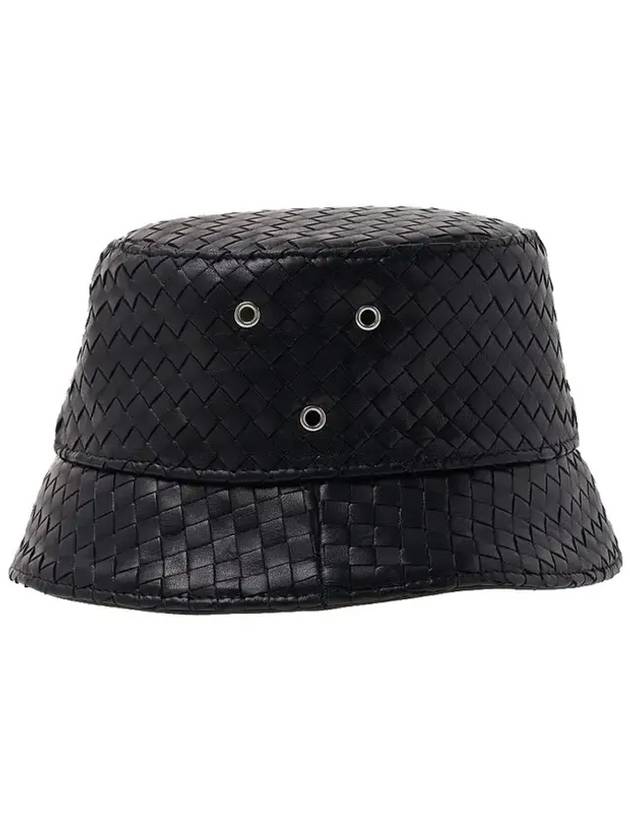 Intrecciato Leather Bucket Hat Black - BOTTEGA VENETA - BALAAN 1