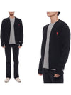 Heart Logo Merino Wool Cardigan Black - AMI - BALAAN 2