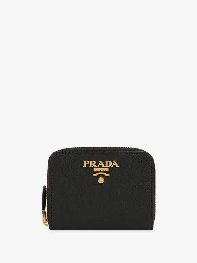 Metal Logo Saffiano Coin Card Wallet Black - PRADA - BALAAN 4