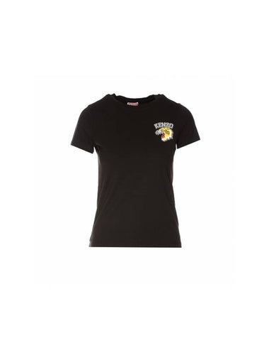 Varsity Jungle Tiger Cotton Short Sleeve T-Shirt Black - KENZO - BALAAN 1