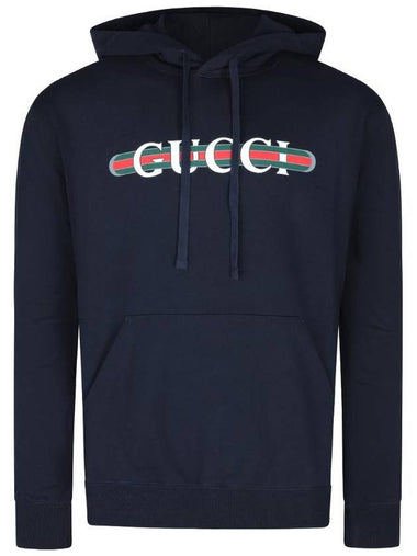 Logo Print Hoodie Navy - GUCCI - BALAAN 1