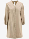 Miki V-Neck Cotton Short Dress Camel - MAX MARA - BALAAN 2