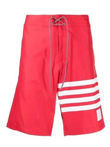 Men s Diagonal Drawstring Waist Board Swim Shorts Red - THOM BROWNE - BALAAN 1