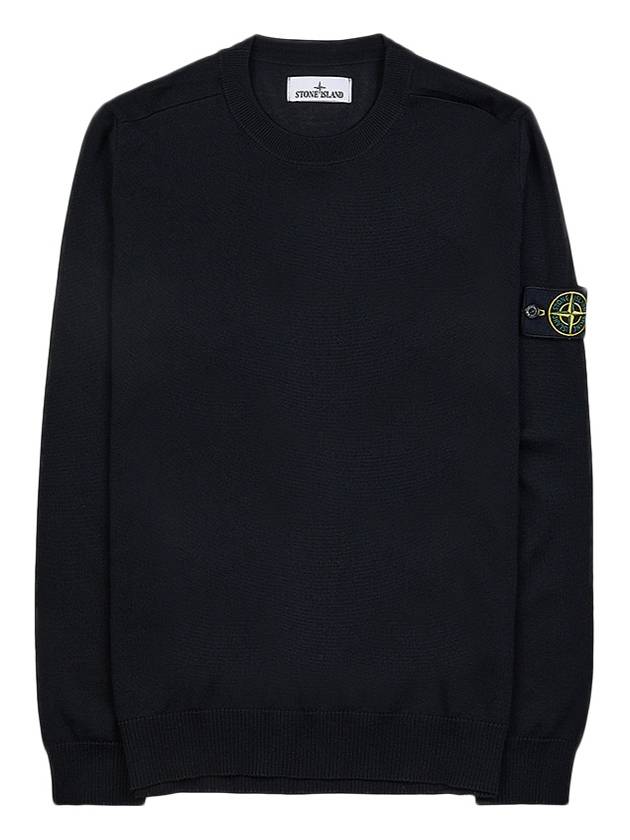 Regular Fit Crew Neck Wool Knit Top Black - STONE ISLAND - BALAAN 2