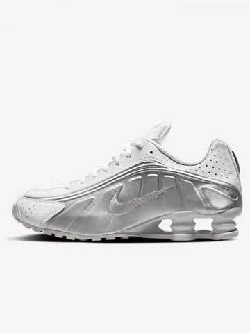 Shox R4 Lace Up Low Top Sneakers White Metallic Silver - NIKE - BALAAN 1