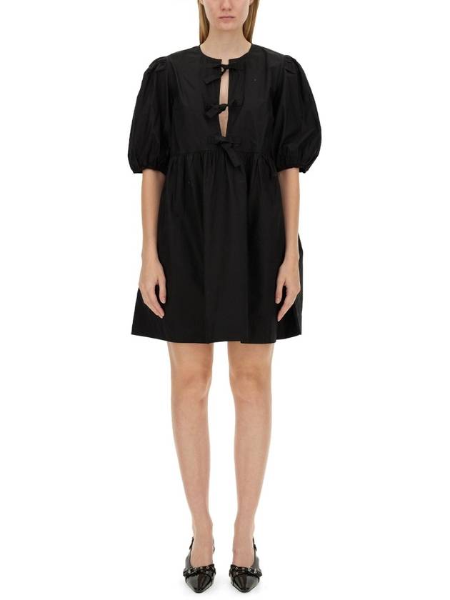 Poplin Tie String Cotton Short Dress Black - GANNI - BALAAN 2