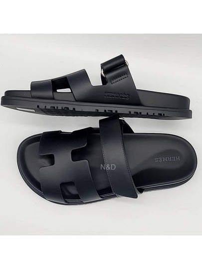 Hermes Chypre H Logo Calfskin Sandals Black - HERMES - BALAAN 2