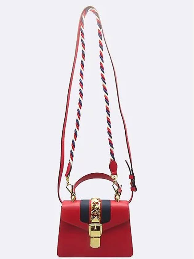 470270 Red Web Stripe Gold Mini Sylvie Top Handle Tote Bag Leather Cross Strap Torchon Shoulder 2WAY - GUCCI - BALAAN 4