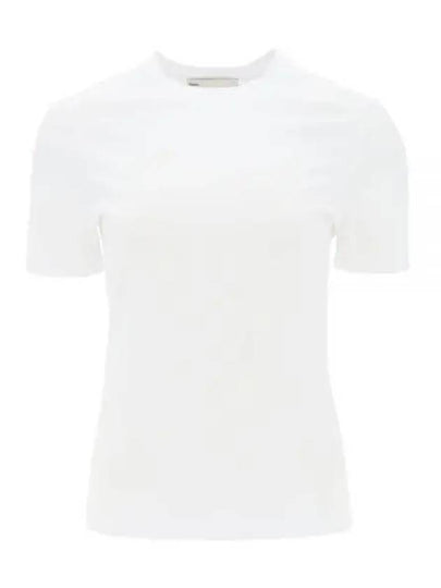 Embroidered Logo Cotton Short Sleeve T-Shirt White - TORY BURCH - BALAAN 2