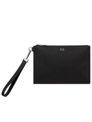 A4 Pouch CD Icon Signature Grained Calfskin Clutch Bag Black - DIOR - BALAAN 1