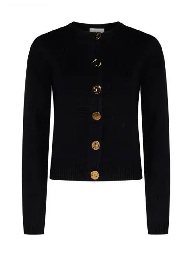 Logo Button Wool Cardigan Black - TORY BURCH - BALAAN 2