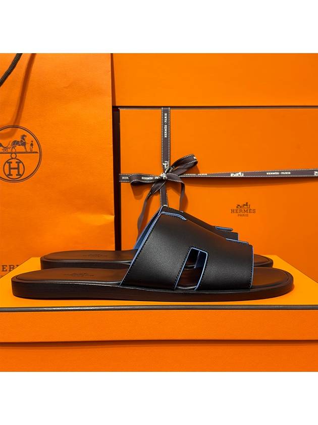 Men's Izmir Sandals Calfskin Black Blue Points - HERMES - BALAAN 3