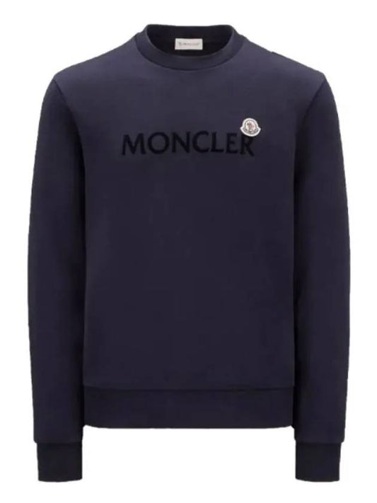 Men's Logo Patch Crew Neck Cotton Fleece Sweatshirt Night Blue - MONCLER - BALAAN 2