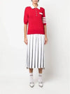 Cotton Hector Pointelle 4-Bar Polo Shirt Red - THOM BROWNE - BALAAN.