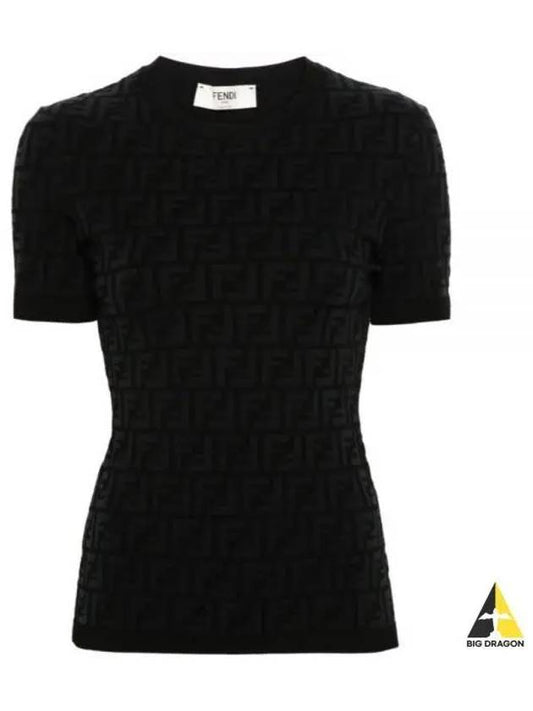 FF Viscose Short Sleeve Knit Top Black - FENDI - BALAAN 2