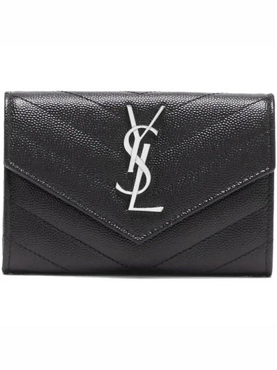 Cassandre Matelasse Small Envelope Grain de Poudre Embossed Leather Wallet Silver Black - SAINT LAURENT - BALAAN 2