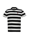 Logo Heart Striped Short Sleeve T Shirt Black - AMI - BALAAN 1