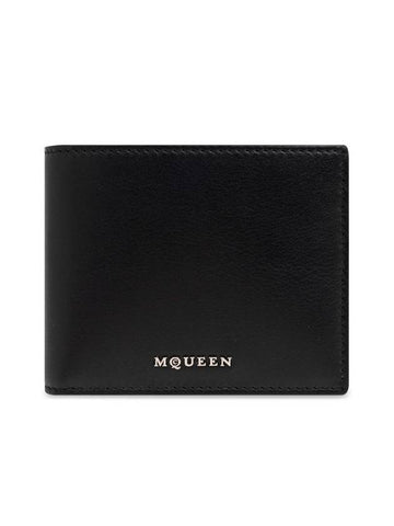 Logo Plaque Bifold Half Wallet Black - ALEXANDER MCQUEEN - BALAAN 1