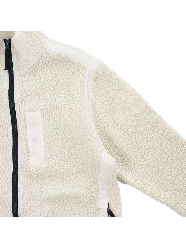 Embroidered Logo Furry Wool Zip-up Jacket Ivory - STONE ISLAND - BALAAN 5