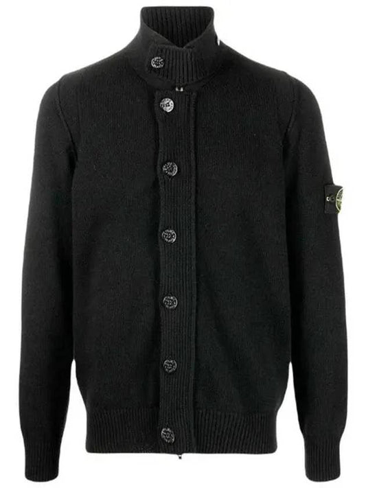 Men's Patch High Neck Lambswool Knit Cardigan Charcoal - STONE ISLAND - BALAAN 2