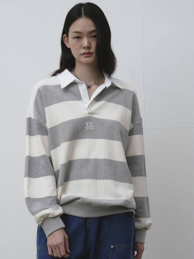 Striped Rugby Collar Sweatshirt Melange Gray - THE GREEN LAB - BALAAN 6