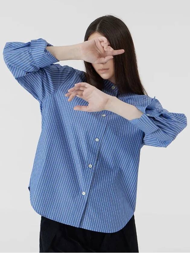 Sleeve volume overfit cotton striped china shirt deep blue 020 - VOYONN - BALAAN 5