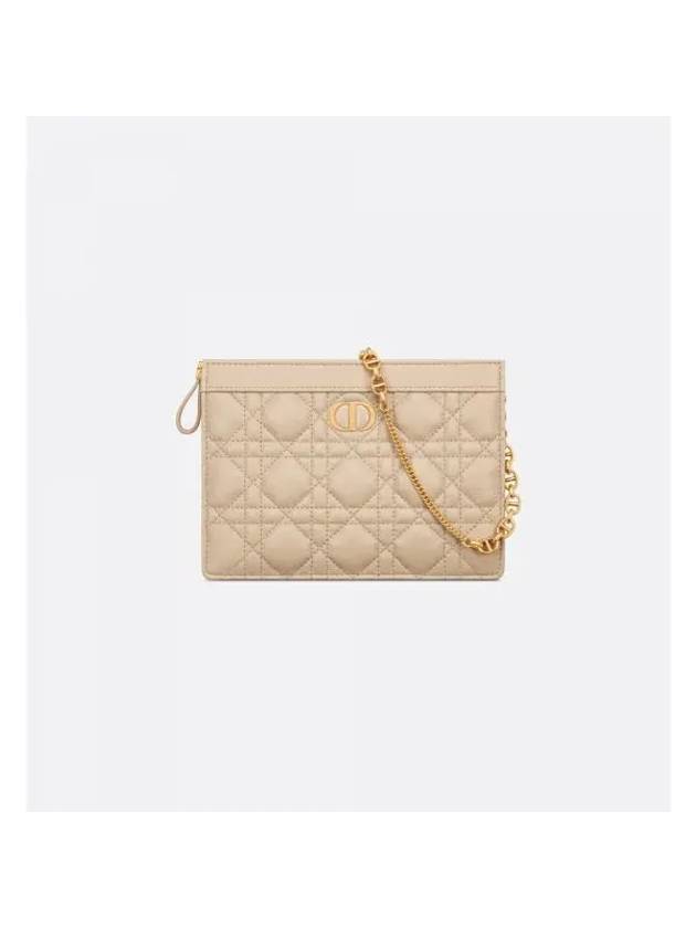 Caro Supple Cannage Calfskin Chain Zipper Cross Pouch Bag Sand - DIOR - BALAAN 1