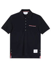 Men's Three Stripes Pocket Mercerized Short Sleeve Polo Shirt Navy - THOM BROWNE - BALAAN 3