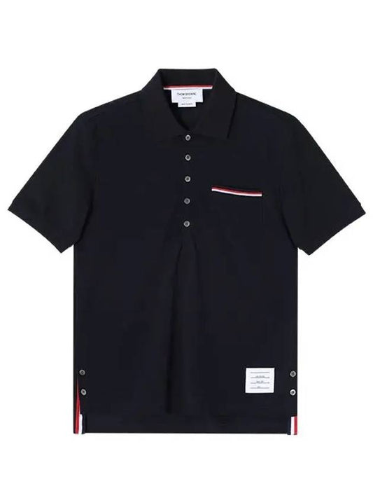 Men's Three Stripes Pocket Mercerized Short Sleeve Polo Shirt Navy - THOM BROWNE - BALAAN 2