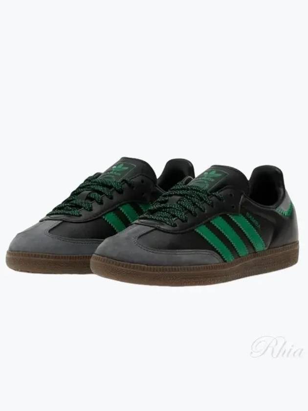 Samba OG Leather Low Top Sneakers Green Core Black - ADIDAS - BALAAN 2