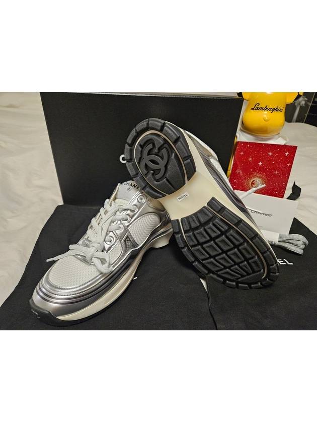 Fabric Laminated Low Top Sneakers Silver - CHANEL - BALAAN 6