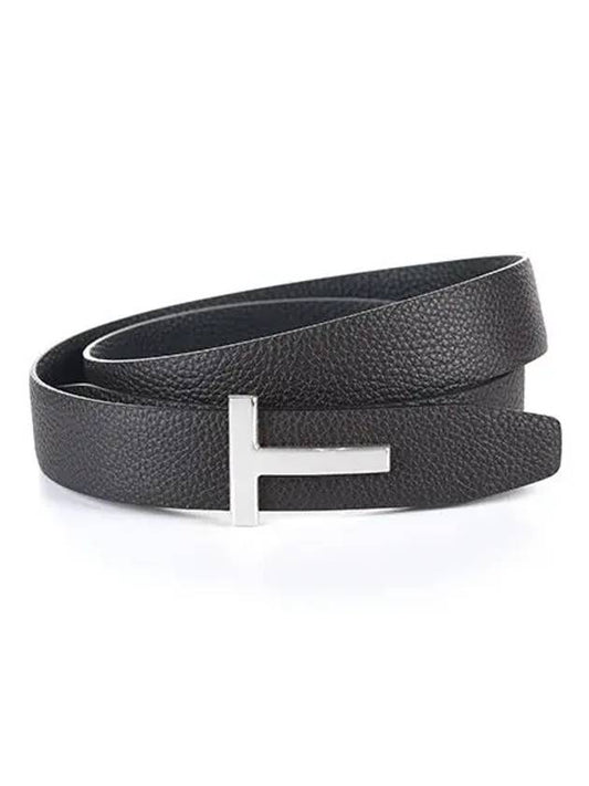 Silver Hardware T Logo Reversible Leather Belt Brown - TOM FORD - BALAAN 2