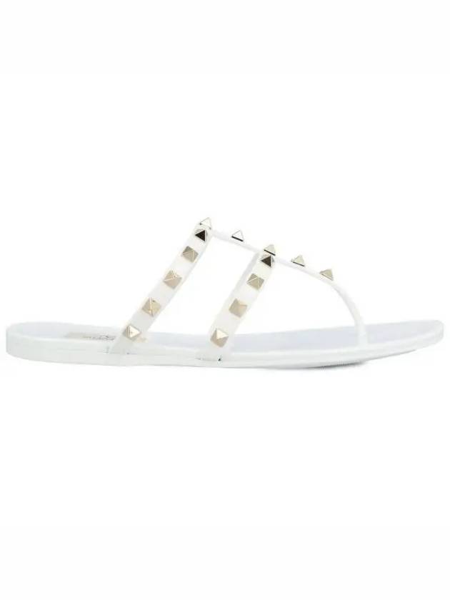 Rockstud Flat Rubber Flip Flops White - VALENTINO - BALAAN 2