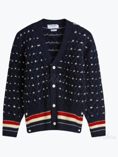 Donegal Cable Classic Wool Cardigan Navy - THOM BROWNE - BALAAN 2