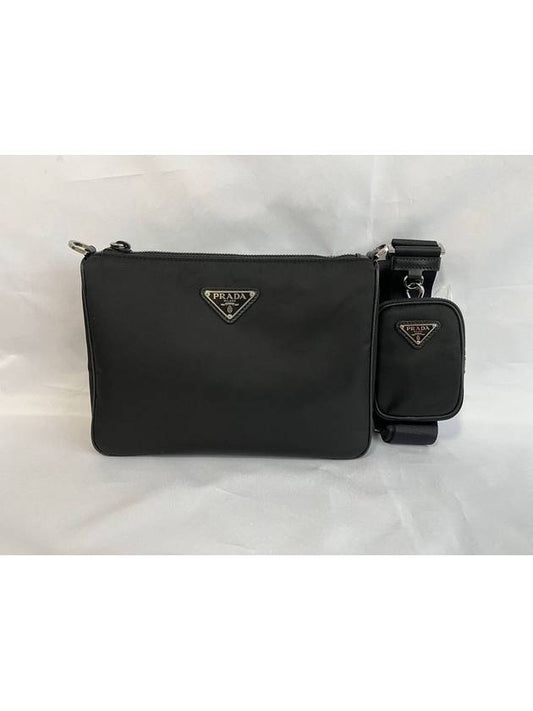 Triangle Logo Re-Nylon Saffiano Leather Shoulder Bag Black - PRADA - BALAAN 2