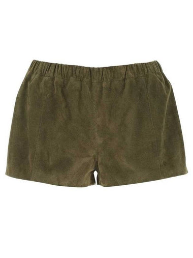 Women's High Waist Suede Shorts Khaki - SAINT LAURENT - BALAAN 1