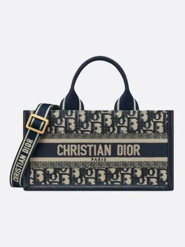 East West Oblique Embroidery Strap Book Tote Bag Blue - DIOR - BALAAN 1