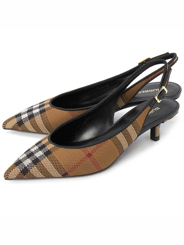 Women's Check Pattern Slingback Heels Brown - BURBERRY - BALAAN 2