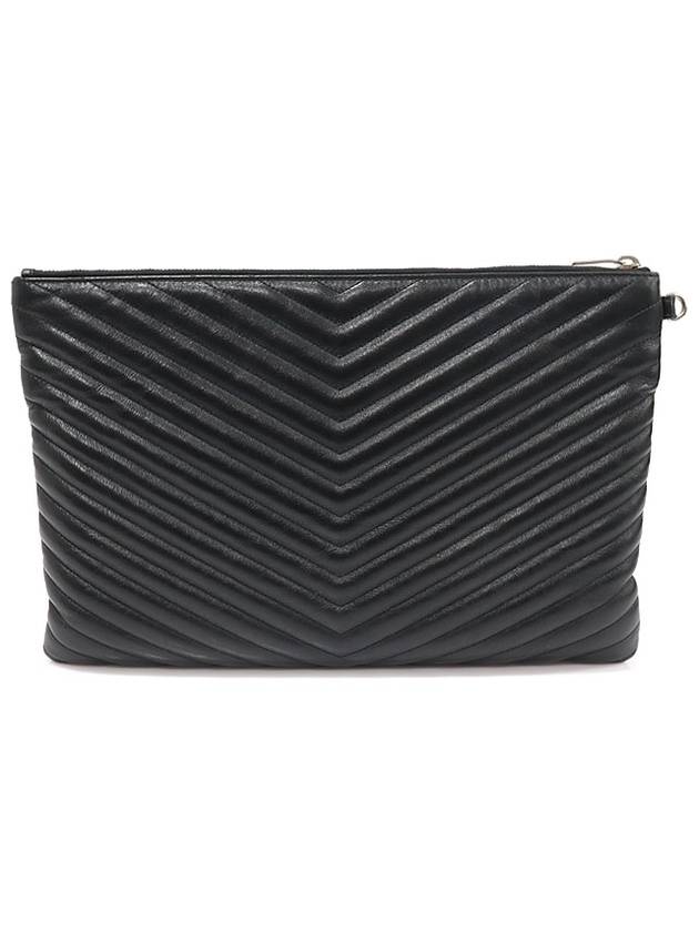 440222 Black Matelasse Monogram Document Holder Strap Clutch - SAINT LAURENT - BALAAN 4