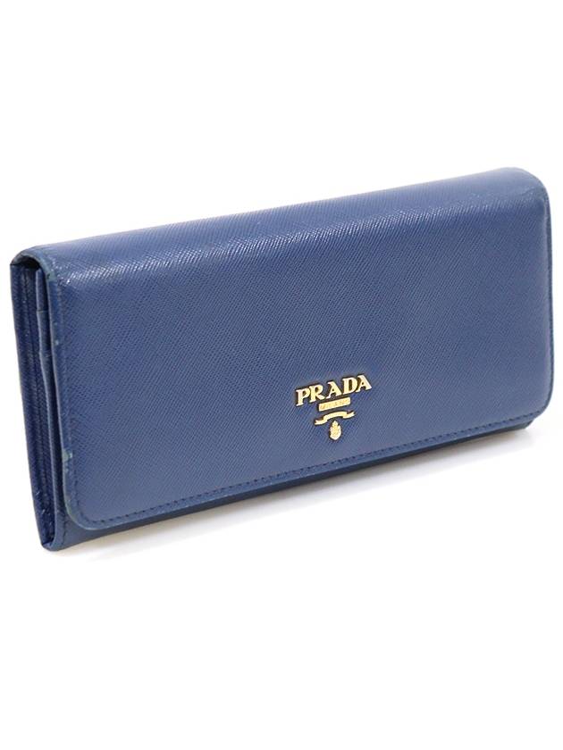 1M1132 Blue Saffiano Leather Gold Lettering Logo Long Wallet - PRADA - BALAAN 5